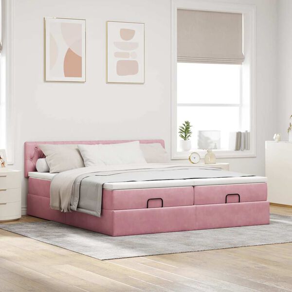 vidaXL Ottoman sängram med madrasser rosa 200x200 cm sammet