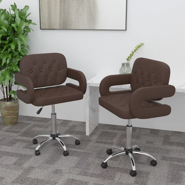 vidaXL Snurrbara matstolar 2 st brun konstl&auml;der