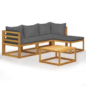 vidaXL Loungegrupp f&ouml;r tr&auml;dg&aring;rden med dynor 5 delar massivt akaciatr&auml;