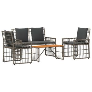 vidaXL Utem&ouml;belset 4 pcs Svart och M&ouml;rkgr&aring; St&aring;l och poly rattan