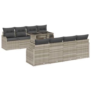 vidaXL Tr&auml;dg&aring;rdsoffset 9 st 8-Antal sittplatser Ljusgr&aring; Poly Rattan