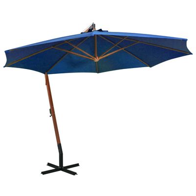 vidaXL Hängande parasoll med stång azurblå 3,5x2,9 m massivt granträ