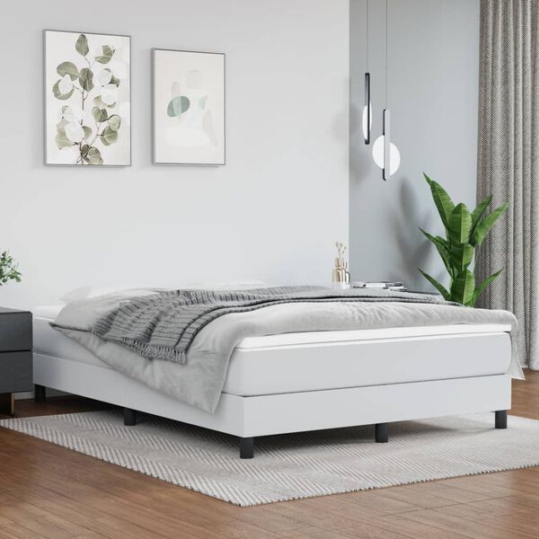 vidaXL Boxspring-s&auml;ngram vit 140x190 cm konstl&auml;der