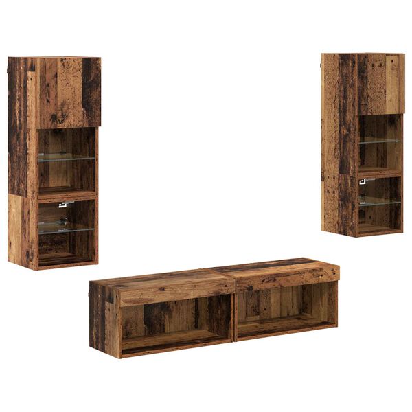 vidaXL TV-v&auml;ggmodul V&auml;ggmonterad 6 pcs Gammalt tr&auml; Konstruerat tr&auml;