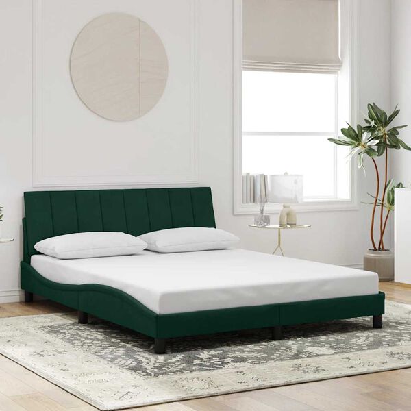 vidaXL Bed Frame with LED without Mattress "Hanko" Dark Green 160x200 cm Velvet