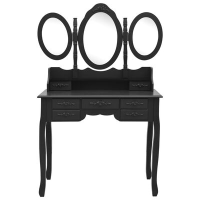 vidaXL Sminkbord med pall och 3 speglar svart