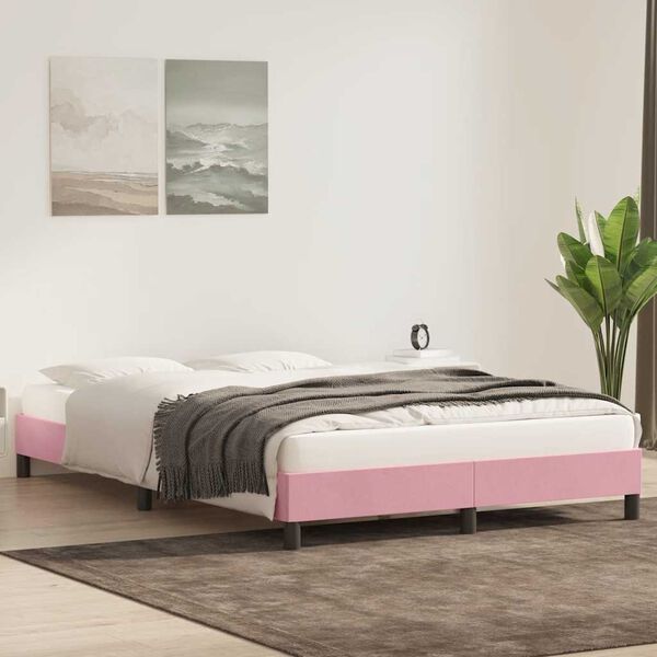 vidaXL Sängram utan madrass rosa 160x210 cm sammet