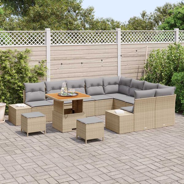 vidaXL Trädgårdsoffset med kudde med lagring 12 pcs Beige Poly rattan