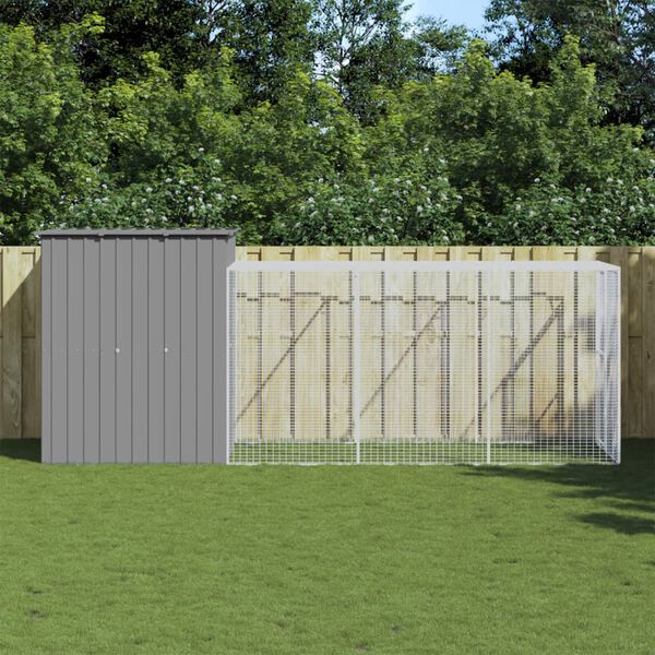 vidaXL H&ouml;nshus med g&aring;rd ljusgr&aring; 165x455x181 cm galvaniserat st&aring;l