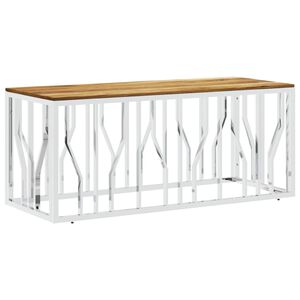 vidaXL Soffbord silver rostfritt st&aring;l och massivt akaciatr&auml;