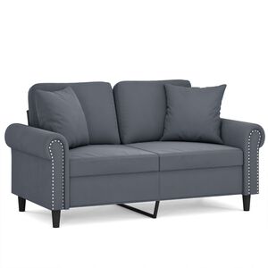 vidaXL 2-sitssoffa med prydnadskuddar m&ouml;rkgr&aring; 120 cm sammet
