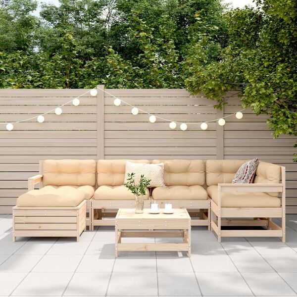 vidaXL Soffgrupp f&ouml;r tr&auml;dg&aring;rden 7 delar massiv furu