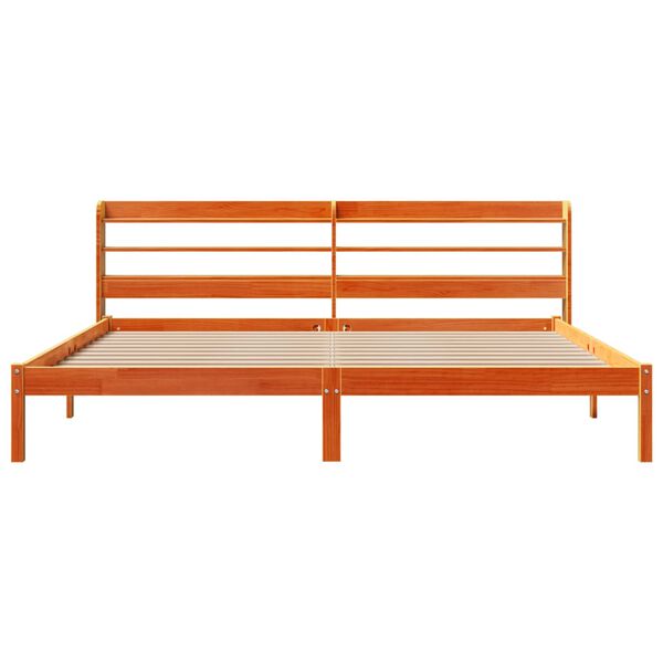 vidaXL Sängram med huvudgavel vaxbrun 200x200 cm massiv furu