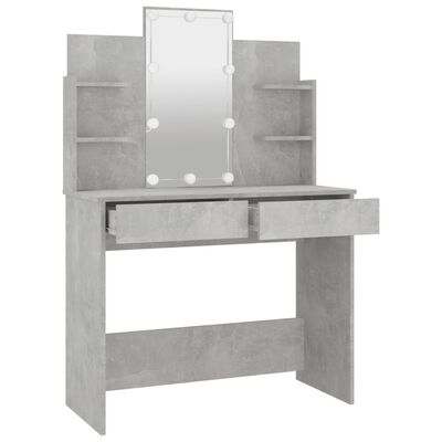 vidaXL Sminkbord med LED betonggrå 96x40x142 cm