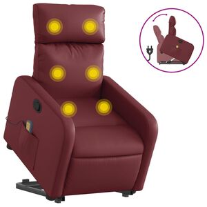 vidaXL Massagef&aring;t&ouml;lj med uppresningshj&auml;lp vinr&ouml;d konstl&auml;der