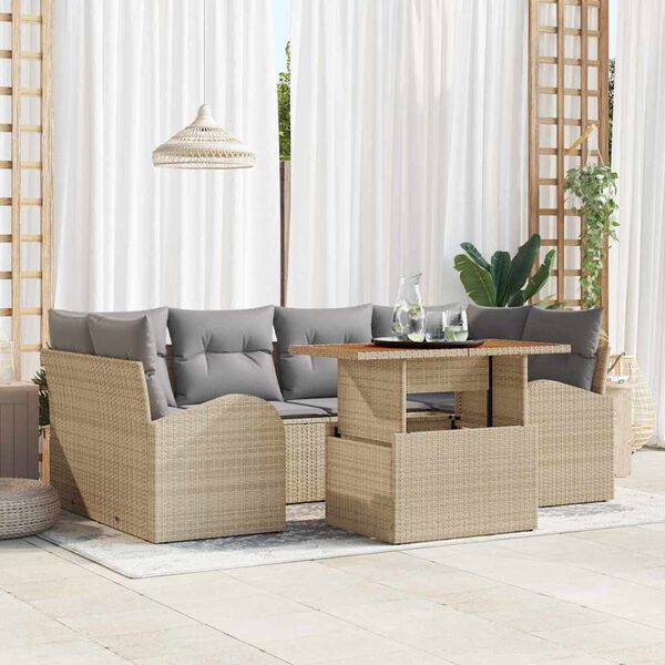 vidaXL Tr&auml;dg&aring;rdsoffset med lagring 7 pcs Beige Poly rattan