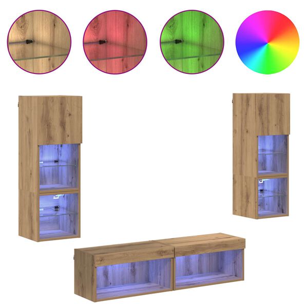 vidaXL TV-väggmodul med LED -remsljus 6 pcs Artisan Ek Konstruerat trä