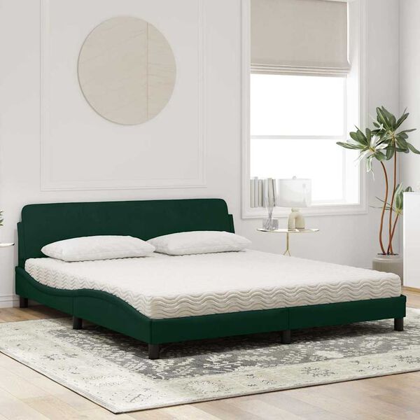 vidaXL Bed with Mattress "Dover" Dark Green 180x200 cm Velvet