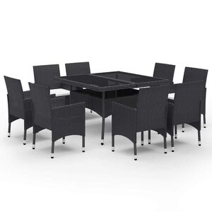 vidaXL Matgrupp f&ouml;r tr&auml;dg&aring;rden 9 delar konstrotting och glas svart