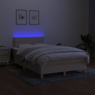vidaXL Ramsäng med madrass & LED gräddvit 120x200 cm tyg