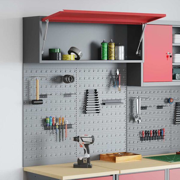 vidaXL Verktygsskåp och pegboard-set 3 pcs Röd 100 x 25 x 115 cm Stål