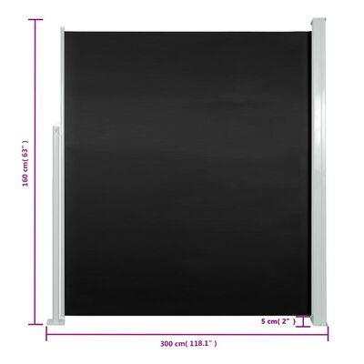 vidaXL Infällbar sidomarkis 160x300 cm svart