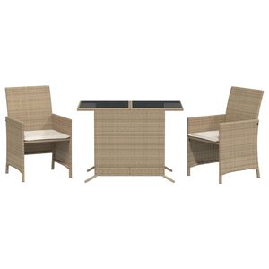 vidaXL Bistrogrupp med dynor 3 delar beige konstrotting