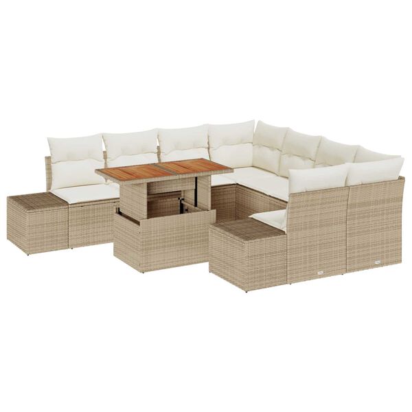 vidaXL Tr&auml;dg&aring;rdsoffset med lagring 9 pcs Beige Poly rattan