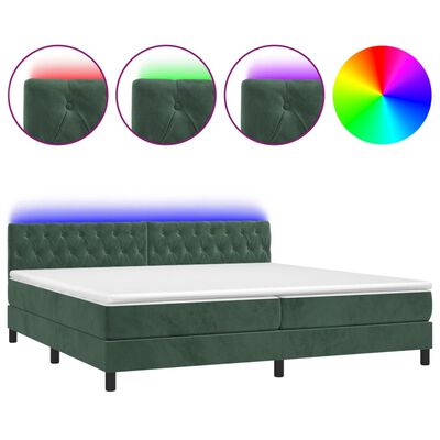 vidaXL Ramsäng med madrass & LED mörkgrön 200x200 cm sammet
