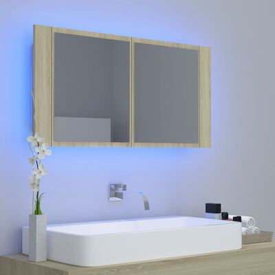 vidaXL Spegelskåp med LED sonoma-ek 90x12x45 cm akryl