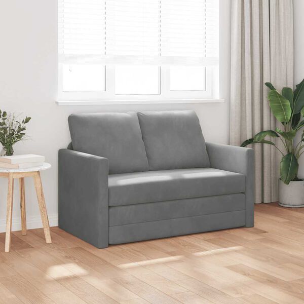 vidaXL Golvb&auml;ddsoffa 2-i-1 m&ouml;rkgr&aring; 122x204x55 cm sammet