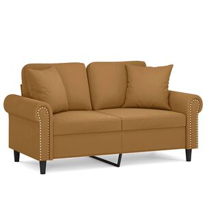 vidaXL 2-sitssoffa med prydnadskuddar brun 120 cm sammet