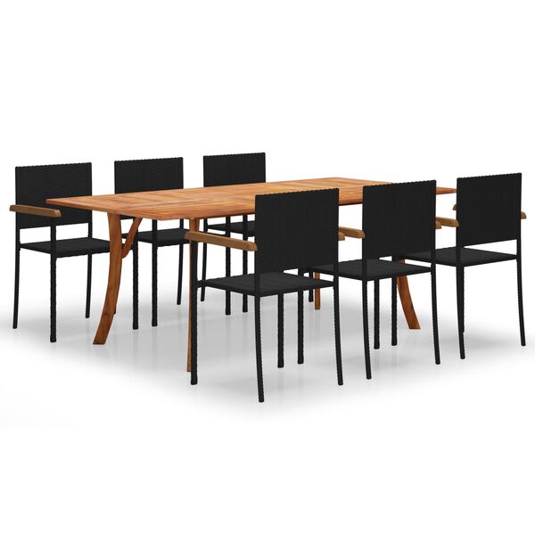 vidaXL Matgrupp f&ouml;r tr&auml;dg&aring;rden 7 delar svart