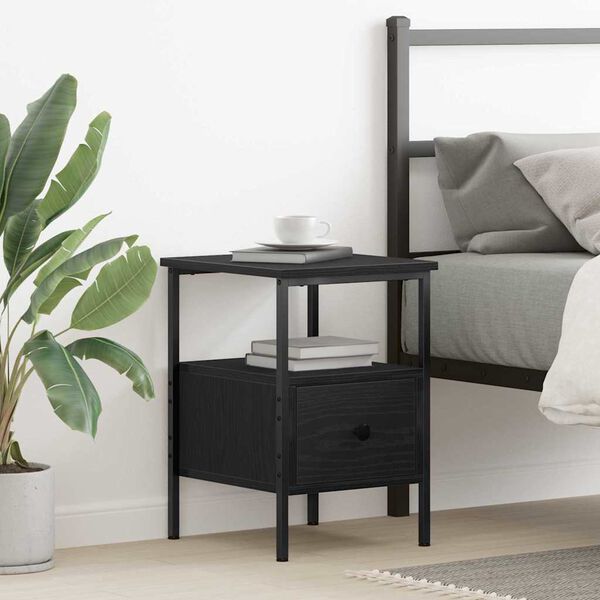vidaXL Nattduksbord med l&aring;da Svart Ek 34 x 36 x 50 cm Konstruerat tr&auml;