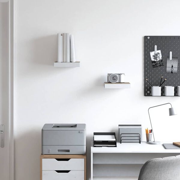 vidaXL Sv&auml;vande v&auml;gghyllor 2 st ek och vit 23x23,5x3,8 cm MDF