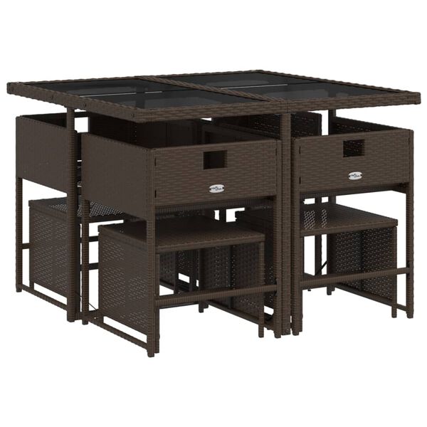 vidaXL Matgrupp f&ouml;r tr&auml;dg&aring;rden med dynor 9 delar konstrotting brun