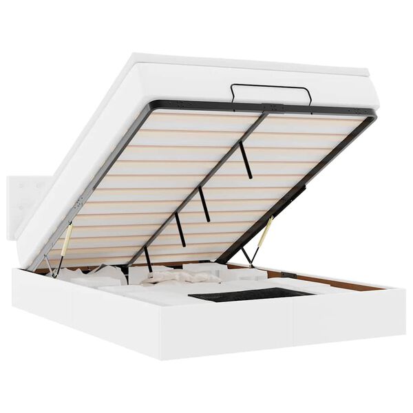 vidaXL Ottomansk säng med madrasser&LEDs ren vit 140x190cm konstläder