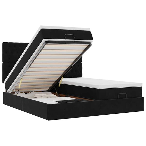vidaXL Ottoman sängram med madrasser svart 200x200 cm sammet