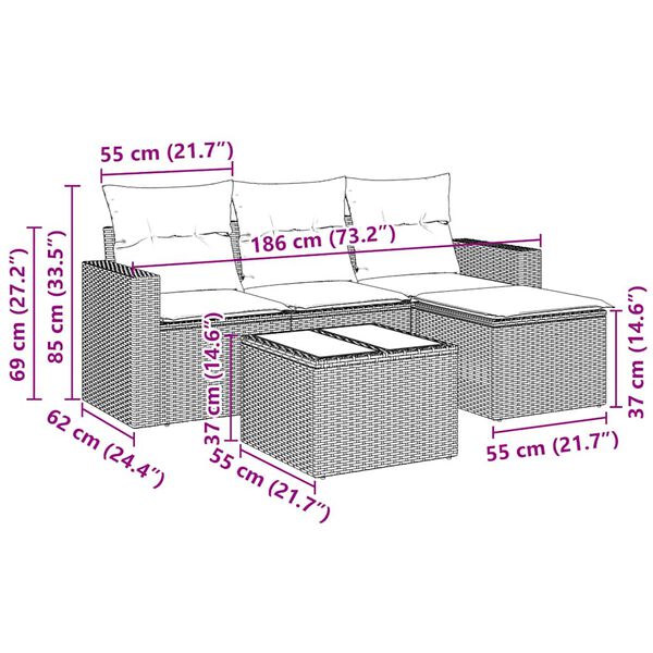 vidaXL Loungegrupp f&ouml;r tr&auml;dg&aring;rden med dynor 5 delar svart konstrotting