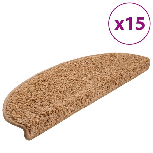 vidaXL Trappmattor 15 st 65x21x4 cm beige halvrunda stora