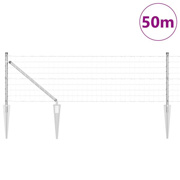 vidaXL St&auml;ngsel med stolpe Silver 0,6 x 50 m St&aring;l