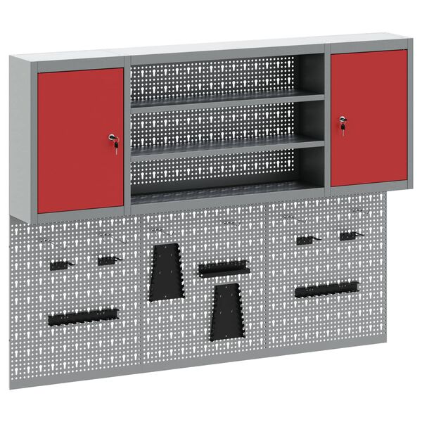 vidaXL Verktygssk&aring;psset med hylla 4 pcs R&ouml;d Pulverlackerat st&aring;l