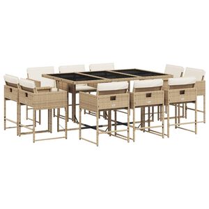 vidaXL Matgrupp f&ouml;r tr&auml;dg&aring;rden med dynor 11 delar beige konstrotting