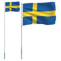 vidaXL Sveriges flagga med flaggstång 5,55 m aluminium