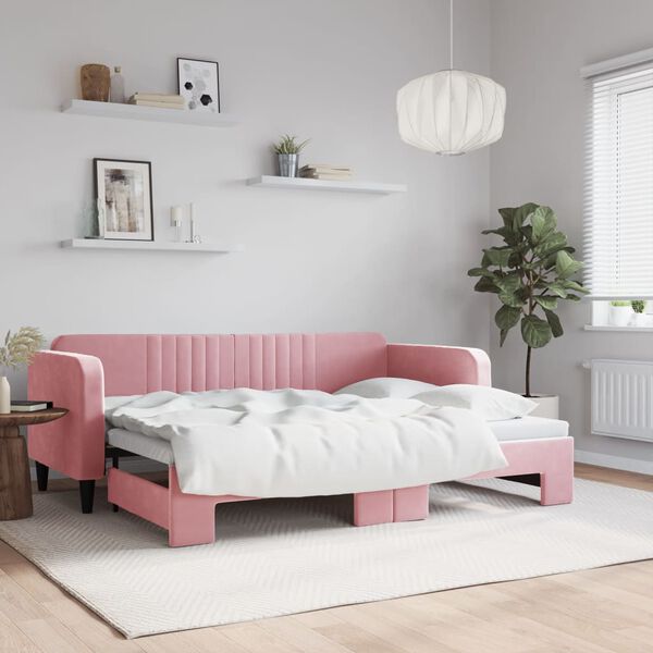 vidaXL Dagb&auml;dd utdragbar rosa 80x200 cm sammet