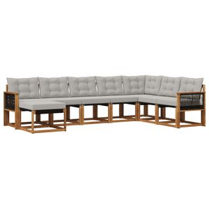 vidaXL Utomhussoffset med kudde 8 pcs Naturlig och Ljusgr&aring;