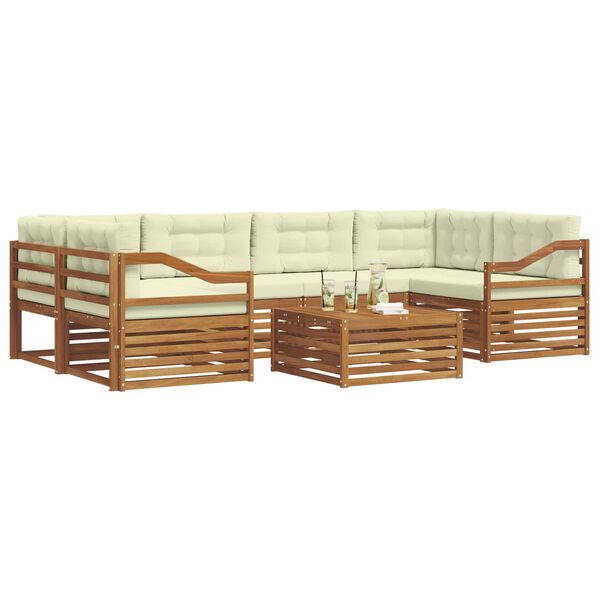 vidaXL Utomhussoffset med kudde 7 pcs Naturlig och Gr&auml;dde