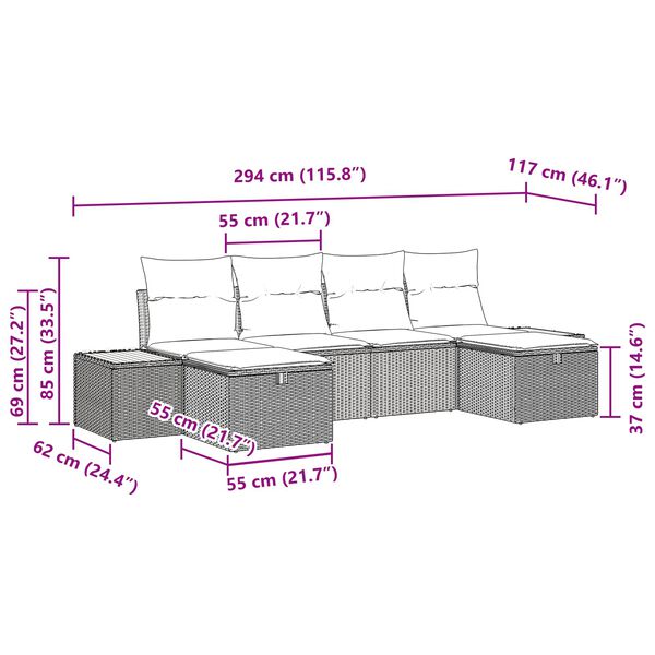 vidaXL Tr&auml;dg&aring;rdsoffset 6 pcs Svart 55 x 62 x 69 cm Poly rattan