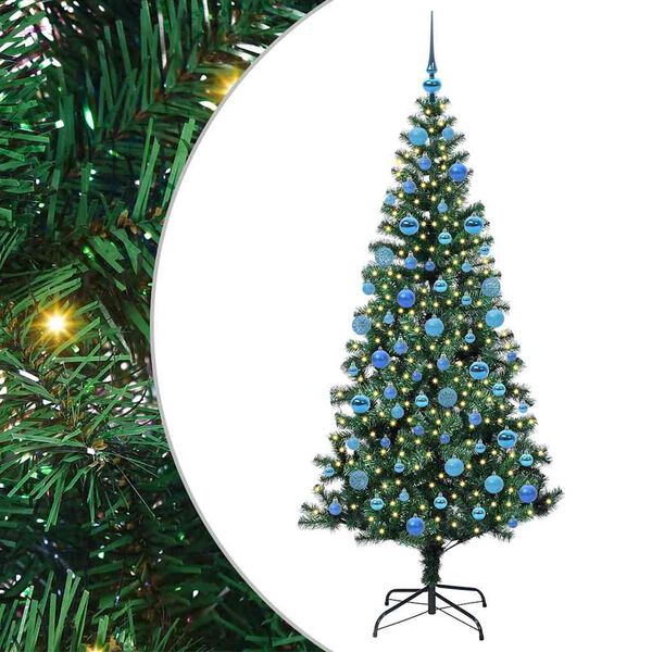 vidaXL Konstgjord F&ouml;rbelyst Julgran med 300 LED-lampor Gr&ouml;n 180 cm PVC