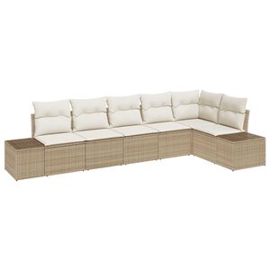 vidaXL Tr&auml;dg&aring;rdsoffset 6 pcs Beige och gr&auml;ddf&auml;rgad konstrotting
